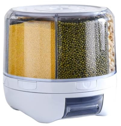 Cereal Container 6 Grids Rotating Rice Food Dispenser 20Lbs Beans Containers With Sealed Lid For Peanut Barley Cereal Grain Dispenser