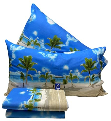 L'Emporio Casa Set Lenzuola Completo di Cotone 100% Italiano Tramonto Coralli Stelle Luna Pesci Varie Misure (Zanzibar, Matrimoniale)