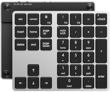 Kisnt KN300BT Bluetooth Number Pad for Laptop, 34- Key Wireless Rechargeable Numeric Keypad Portable External Numpad for MacBook, Tablets, Mac, iOS, Android, Windows PC
