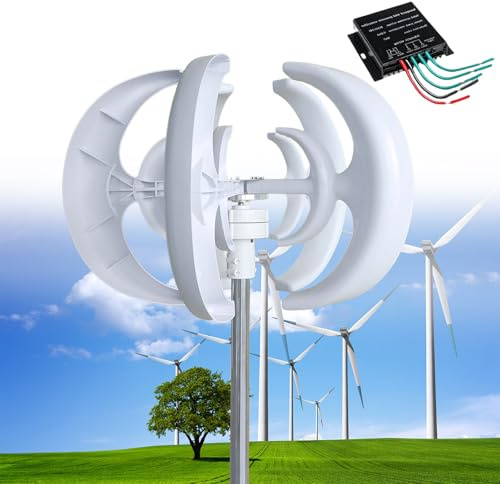 Aerogenerador Vertical de 12V 24V 48V 12000W con Controlador, Kit de Generador de Turbina Eólica de 5 Hojas para Barcos, Terrazas, Cabañas, Casas Móviles, Sistemas Híbrido Eólico y Solar,White-48V