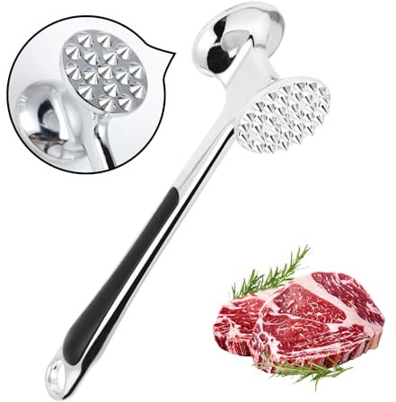 Lrocotanc Martillo Carne Acero Inoxidable 304 - Ablandador de Carne - Martillo para Bistecs de Doble Cara - para Milanesa, Bistec, Carne de Res, Pollo, Cerdo