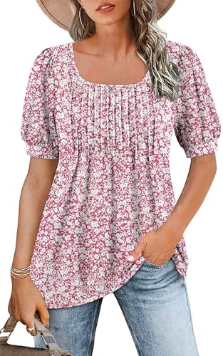 WNEEDU T Shirt Donna Collo Quadrato Magliette Donna Manica Corta a Sbuffo