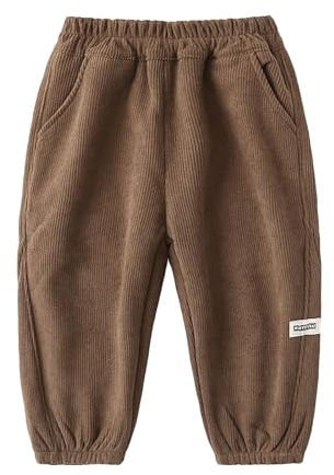 Pantalon Polaire Enfant garçon 2-8 Ans Chaud Hiver Survetement Jogging Enfant Garcon Sport décontracté Pantalons Fille Ample Mode Velours côtelé avec Poches Sweatspants (Coffee, 3-4 Years)
