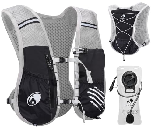 Outplea Gilet Idratazione con Sacca Idrica 2L, Gilet Corsa Running, Leggero Zaino Trail Enduro per Uomo e Donna, Zaino Running per Ciclismo Maratona Trekking, Nero