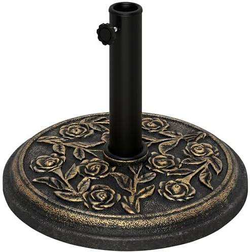 Outsunny Pied de Parasol Rond 9 kg Support Parasol résine Base de Parasol Motif Roses pour terrasse Piscine Patio Jardin Ø 45,5 x 31 cm, Bronze