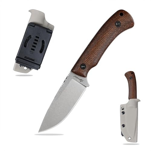 SDOKEDC DC53 Stahl messer Feststehende Klinge Micarta Griff mit Kydex Scheide für Männer Outdoor Camping EDC Survival Jagdmesser (White Stone Wash+Micarta Griff)