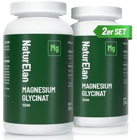 Magnesium Glycinat Hochdosiert Kapseln 540x, 300mg Magnesium pro Tagesdosis | Vegan, Laborgeprüft, Premium: Chelatiertes Magnesiumbisglycinat
