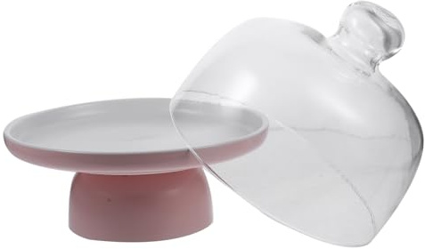 Alzata per Torta in Porcellana con Coperchio a Cupola, Piatto da Dessert con Piedini Rosa per conservare Frutta, Caramelle e Snack, Vassoio Elegante per Dolci in Famiglia e per l'e