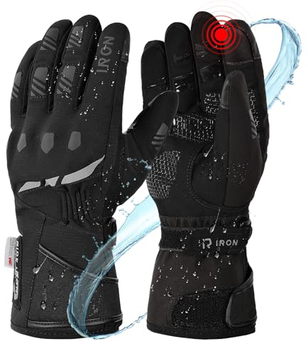 RIDEIRON Guanti Moto Invernali Uomo Donna, Guanti da Moto Invernali Impermeabili Antivento con 3M, Touch Screen e Protezione Nocche, Guanti Termici Antiscivolo per Motociclismo (Nero, XXL)