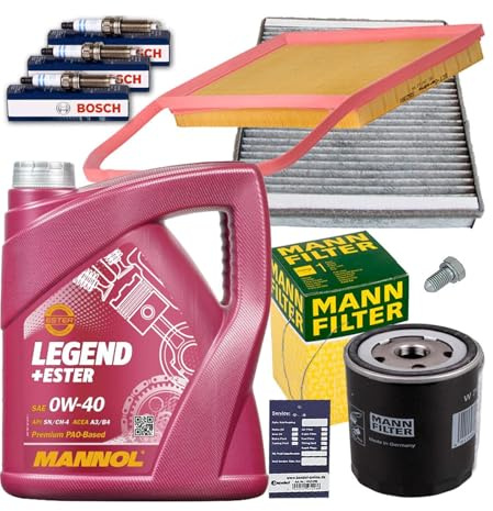 Filter-Set Servicekit+Zündkerzen+4L Mannol 0W-40 Motor-Öl | W712/95+SB2391+0241135520 4L 7901 Mannol Kompatibel mit Citigo (NF1),Mii (KF1, KE1),UP! (121, 122, BL1, BL2, BL3, 123)