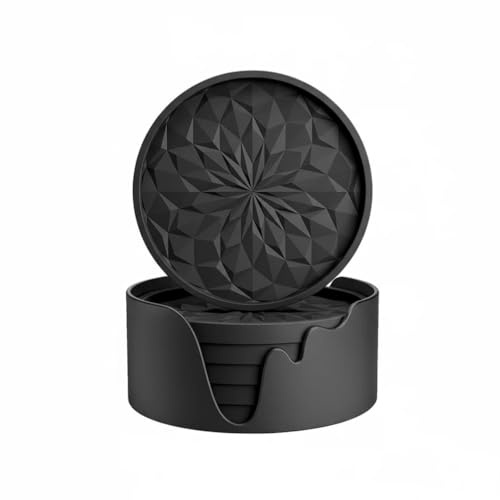 Sottobicchieri in Silicone con Supporto, Set da 6 Pezzi, Antiscivolo e Resistenti al Calore, Lavabili in Lavastoviglie – Per Bevande, Caffè, Tazze, Cucina, Bar e Soggiorno, Protezione Tavolo (Nero)