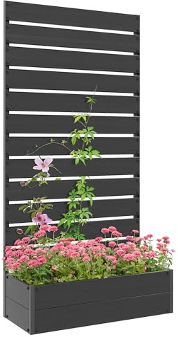 Outsunny Jardinière avec Treillis, lit surélevé de Jardin, jardinière extérieure pour Plantes grimpantes, bac à Fleurs rectangulaire Pot de Plantes pour Balcon terrasse, 90,5x38x180 cm, Noir