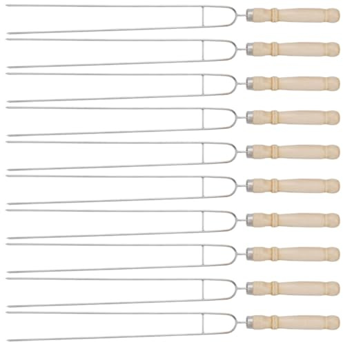 Gatuida Set da 10 Bastoncini per Arrostire in Acciaio Inox Manico in Legno, Spiedini Portatili per Barbecue All’aperto, Accessori Comodi per Griglia e Spiedo Professionale per Carne