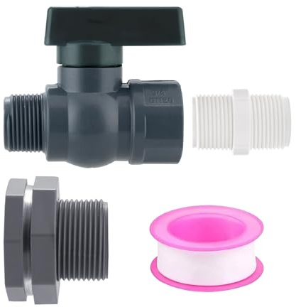 Oxxggkao Juego de accesorios de espiga de PVC profesional multiusos para instalación de barriles de lluvia, incluye cinta de sellado de rosca, accesorios de válvula de bola de PVC, manguera de jardín