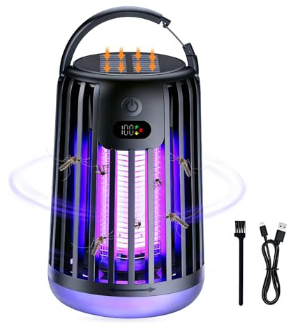 Lampara Antimosquitos Electrico Interior,Atrapa Mosquitos Electrico Lampara Antimosquitos Recargable Solar Y USB,2 In 1 UV Trampa Mosquitos Lámpara Exterior Recargable para Jardin Exterior