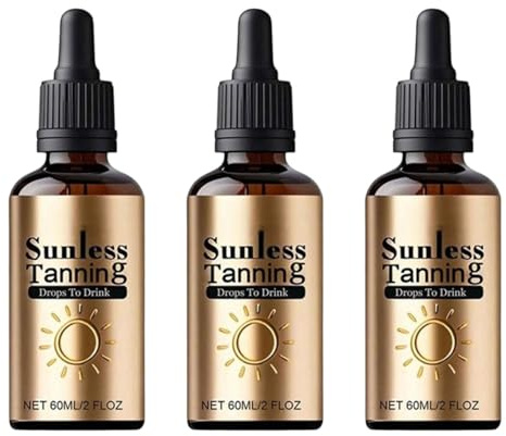 Bräunungstropfen zum Trinken, Bräunungstropfen zum Einnehmen, Selbstbräuner Tropfen, Bräunungsbeschleuniger, Self Tanning Drops, Bronzing Drops, Selbstbräuner Gesicht und Körper, Sunless, 3 Stück