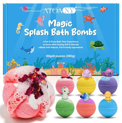 Juego de regalo de 6 piezas Bath Bomb para niños, bombas de baño para niños con sorpresa, bolas de sal de baño de juguete, diversión de baño burbujeante, para piel suave y flexible, fórmula suave