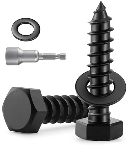 Dayalo Lot de 12 vis à bois M10 x 80 mm - Vis à clé noires | Vis à bois hexagonales en acier au carbone avec rondelles et embout à douille pour construction en bois et abri de jardin