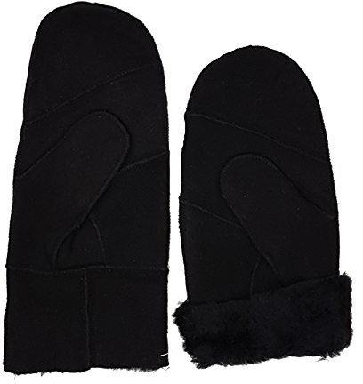 HEITMANN 100% Lammfell Handschuhe Fäustlinge Echt-Leder Damen NEU (S, Schwarz)