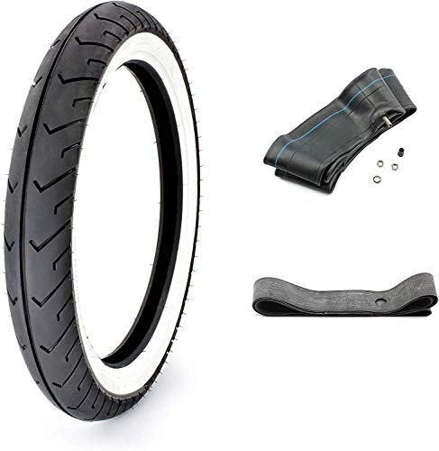 3-teiliges SET: Mitas Weißwandreifen 2,75 x 16 Zoll, MILA Schlauch TR4 Ventil gerade, Felgenband, Moped Motorrad Simson