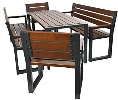 Ratanland | Gartenmöbel Set Holz Commodus Möbelset für 8 Personen mit 2 Bänken und 2 Stühlen (Rückenlehne und Armlehne)