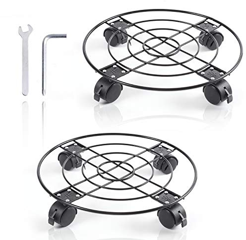 2Pack Plant Caddy with Wheels Heavy Duty Metal Iron, 13'' Black Capable of Bearing 164 LBS, Plant Stand with 360° Lockable Wheels for Plant Pots, indoor outdoor garden planter