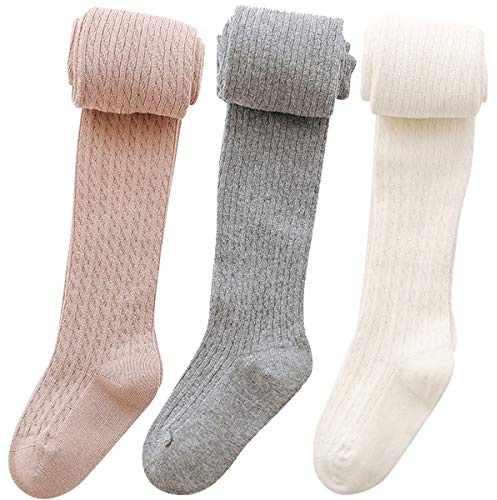 vanberfia Baby Girls Tights Cable Knit Leggings Stockings 3 Pack Pantyhose Infants Toddlers 2-10T（2-4T,CLL10205