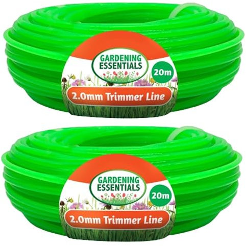 SOL 2pk Trimmer Line 20m x 2mm Green Strimmer Wire, Durable & Flexible Nylon Cord for Grass Cutting, Weed Trimming & Garden Maintenance, Easy to Install Universal Fit for Electric & Petrol Strimmer