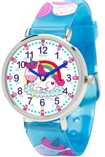 Kiddus Lernuhr Kinder, Analoge Armbanduhr ab 5 Jahren, Jungen Mädchen | Erste Lern-Armbanduhr, Rosa, 5ATM wasserdicht, klassische Zeiger und große Zahlen