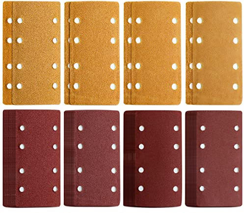 48 Stück Schleifpapier Bosch, Schleifblatt Set mit Klettverschluss, 93 x 185 mm, gelocht, 8 Löcher, Körnung 40/60/80/120, passend für rechteckige Schwingschleifer, Multischleifer