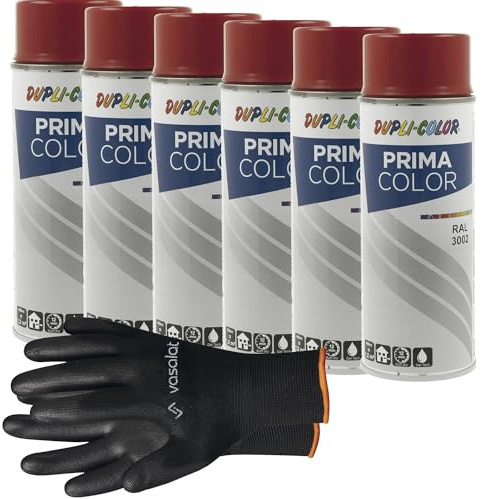 vasalat Dupli-Color Lackspray karminrot glänzend RAL 3002 - Sprühlack für Metall, Kunststoff und Holz - wetterfeste Sprühfarbe für den Innen- und Außenbereich UV -beständig, 6 Stück