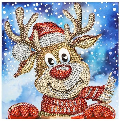 Ideen mit Herz Diamond-Painting-Grußkarte | Strass-Edition | 16 x 16 cm | 370 g/m² | inkl. Steine, Umschlag & Werkzeug (Rentier Rudolph)