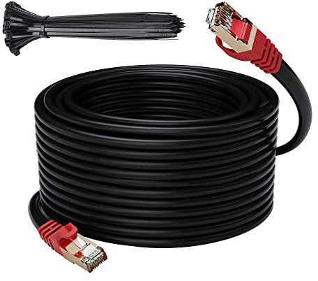 Adoreen 300 FT Cat7 Outdoor Ethernet Cable, 10Gbps, Heavy-Duty Shielded, Waterproof, Direct Burial & Indoor, Cat6A/Cat7 Compatible, RJ45 Patch Cord + Ties