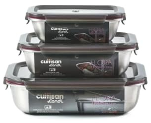 WK WARMCOOK - Confezione da 3 contenitori per alimenti in acciaio inox, adatti al microonde, 580, 1100 e 1900 ml