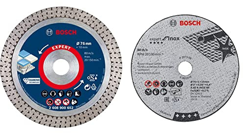 Bosch Accessories 1x Disques à tronçonner diamantés 76 mm Expert HardCeramic & 5 disques à tronçonner Expert for Inox (pour acier inoxydable, 76 x 10 x 1 mm, accessoires meuleuse angulaire)