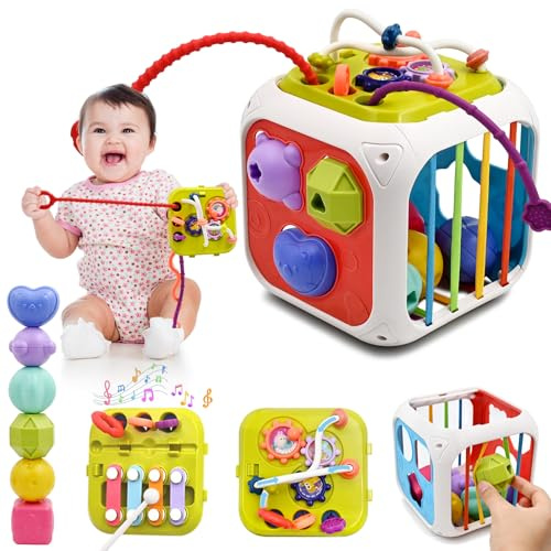 AiTuiTui Montessori Toys for 2 Year Old Boys Girls, 7 in 1 Baby Sensory Toys for 18 Months 2st Birthday Gifts Shape Sorter Activity Stacking Easter Basket Stuffers for Autism Toddlers