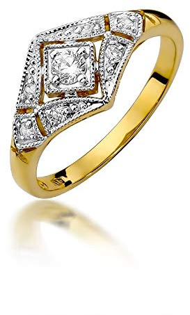 Damenring aus Gold mit 0,19 Karat Diamanten | 14 Karat Gold (585) | Goldring mit Box | Goldring für Frauen (Gelbgold, 58 (18.5))