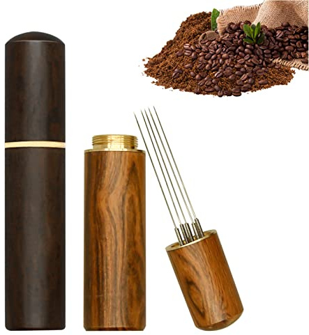 Wdt Tool, Removable Wdt Tool Espresso Needle,5 Espresso Needle, Espresso Coffee Stirrer, Espresso Stirrer for Barista, Aluminium Handle with Stand(Walnuss und Palisander)