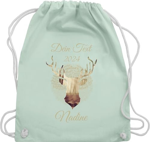Turnbeutel Rucksack - Kompatibel Oktoberfest - Tag Cloud - Hirsch und Name in Gold - Unisize - Pastell Grün - oktoberfest-tasche trachten personalisierte beutel trachtenrucksack bayrisch goldenem