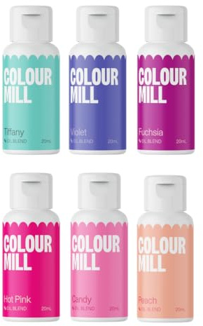 Colour Mill Oil Blend Food Colouring Set Fairy Tale: Colorante Alimentario Liposolubles a Base de Aceite: Tiffany, Violet, Fuschia, Hot Pink, Candy, Peach - Set 6 x 20 ml