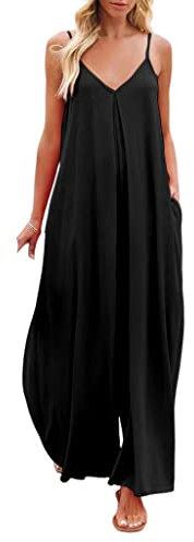 BRONG Latzhose Damen Arbeitshose Lose Ausgebeult Ärmellose Overalls Frauen Einstellbar Lätzchen Hose Damen Jumpsuit Langes Weites Bein Spielanzug Hose mit Großer Tasche Strampler Schwarz XXL