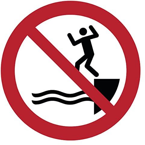 Runder Laminierter Schilderklebstoff, Wasserfester ISO 7010 - Kleber – UV-beständiger Laminierter Klebstoff – Springen Sie Nicht Ins Wasser - Durchmesser 5 cm | Verbotsschild / Verbot, Norm NF ISO7010, vorgeschnittener Aufkleber, wasserfest, blasenfrei, rund, Format