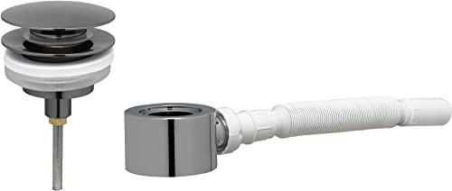 Ben Push Open Set (für 1 Abfluss) mit abschließbarem Waschbeckenstöpsel in gebürstetem Schwarz und flachem Möbelsiphon 5/4