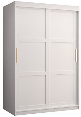 ABIKSMEBLE Armadio Ramiro 1 120 Con Ante Scorrevoli, Asta e Ripiano per Camera da Letto (Bianco Opaco, Cassetti: 0)