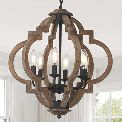 Eayaya Candelabros de granja para comedor, lámpara rústica de 6 luces para comedor, lámpara colgante de madera negra para isla de cocina, lámpara bohemia para dormitorios, entrada, sala de estar