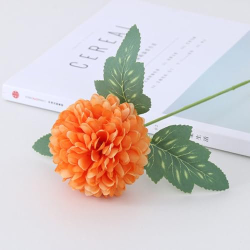 LVTFCO 3/5 Stück künstliche Blumen, Chrysanthemen-Kugel, Seidenblume für Zuhause, Schlafzimmer, Blumen-DIY-Dekor, Hochzeit, Party, Dekoration, künstliche Blumen, Orange, 5 Stück