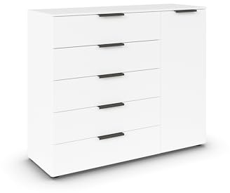 Rauch Möbel Flipp, Kommode, Farbe Weiß, Breite 120 cm | Sideboard, 1-türig, 5 Schubladen, Soft-Close-Funktion, für Schlafzimmer, Gästezimmer, Wohnzimmer, Garderobe, Flur