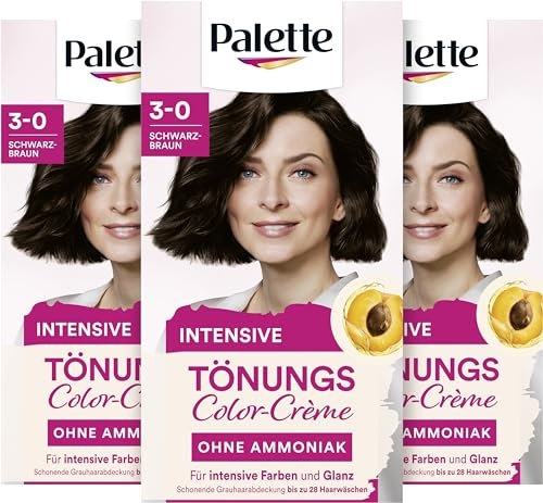 Palette Tönungscreme 3-0 Schwarzbraun (3 x 115ml), temporäre Coloration ohne Ammoniak für eine schonende Grauhaarabdeckung, Haarfarbe für schrittweises Auswaschen, hält bis zu 28 Haarwäschen