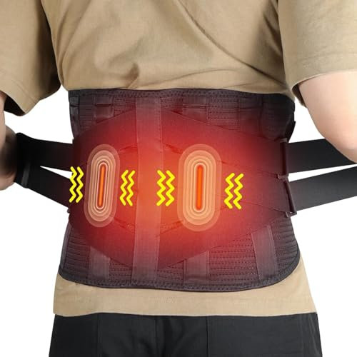 GINEKOO Vibrationsmassage Wärmegürtel, Verstellbare Rückenmassagegerät mit Heizung gegen Rückenschmerzen, 5000mAh Akku Heizgürtel mit 3 Wärmestufen & 4 Massagemoden für Bandscheibenvorfälle,Ischias-M