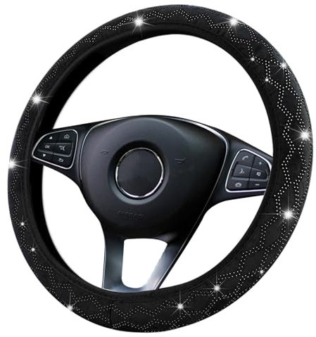 Auto-Radabdeckung mit Strasssteinen, Lenkradbezug mit glitzernden Kristall-Glitzer-Strasssteinen, elastischer Lenkradschutz für 36,7 - 38,1 cm (14,5 - 15 Zoll) Autorad